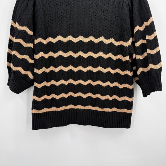 Rails Cardigan Sweater Womens XL Black Camel Stripe Isla Puff Sleeve Button - Picture 4 of 13